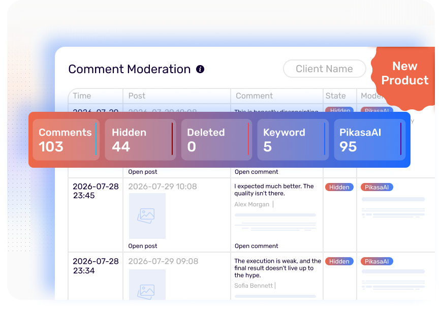 Comment Moderation dashboard overview with comment statistics and moderation statuses